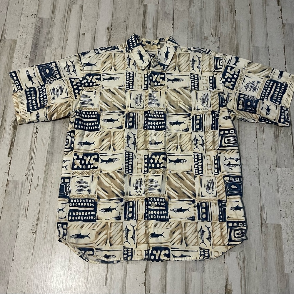 Vintage Ry Sport Short Sleeve Button Down Size Medium Sportsfishing
